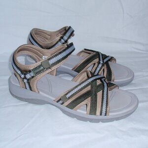 Lands’ End Sport Strappy Sandals Womens 11 Green Brown Summer Comfortable 508522